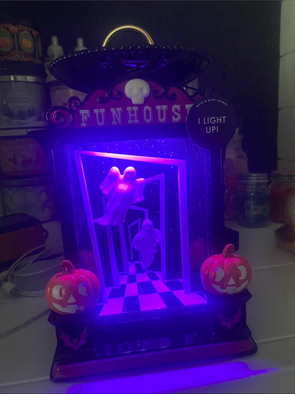 Bath & Body Works candle holder Purple Funhouse Light-Up Halloween Decor